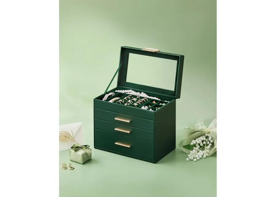 4-Layer Jewelry Box with Glass Lid and 3 Drawers - Modern Organizer for Sunglasses and Big Jewelry