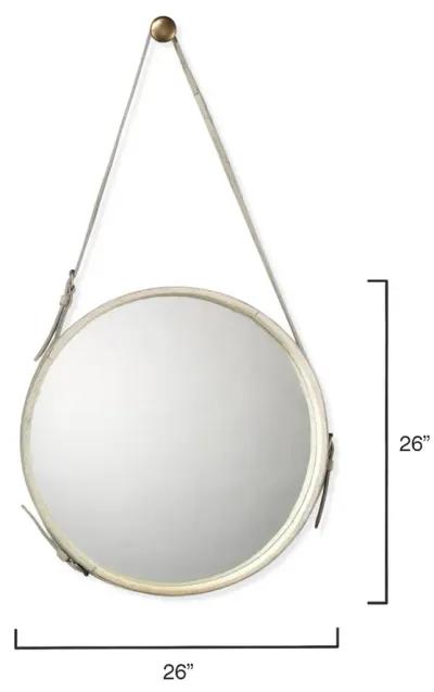 Round Steel Mirror, White Hide