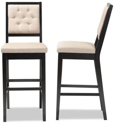 Sand Fabric Upholstered and Dark Brown Finished Wood 2-Piece Bar Stool Set