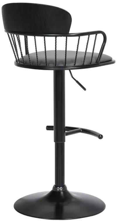 Nash Adjustable Black Wood Stool in Grey Faux Leather with Black Metal