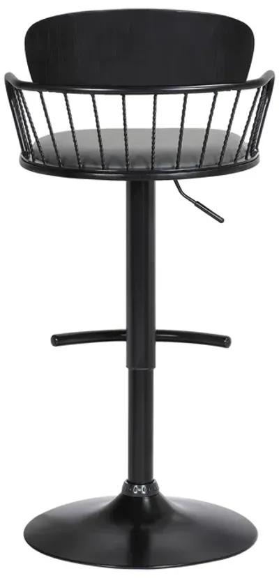 Nash Adjustable Black Wood Stool in Grey Faux Leather with Black Metal