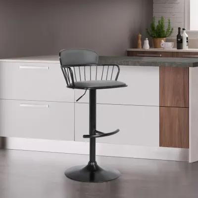 Nash Adjustable Black Wood Stool in Grey Faux Leather with Black Metal