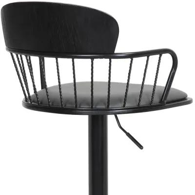 Nash Adjustable Black Wood Stool in Grey Faux Leather with Black Metal