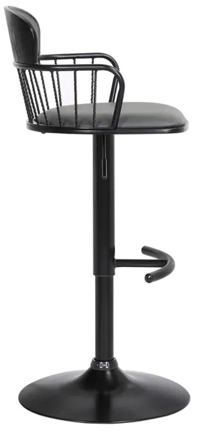 Nash Adjustable Black Wood Stool in Grey Faux Leather with Black Metal