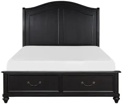 Vix Queen Size Platform Bed, Panel Arch Design, 2 Storage Drawers, Black - Benzara