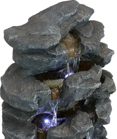 Sunnydaze Polyresin Grotto Falls Water Fountain with LED Lights - 24 in