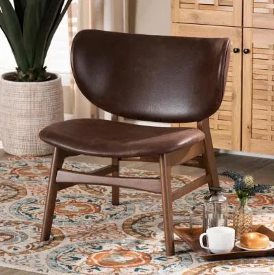 Leather Effect and Walnut Brown Finished Wood Living Room Accent Chair