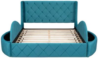 Merax Velvet Upholstered Platform Bed with Storage