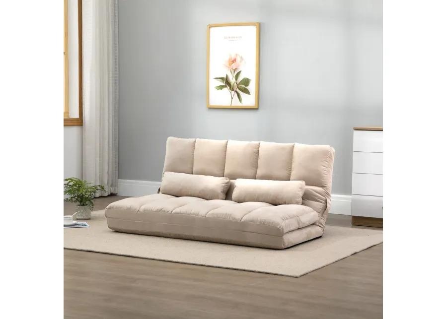 2-In-1 Multifunction Chaise Recliner Upholstered Floor Couch w/Metal Frame Beige