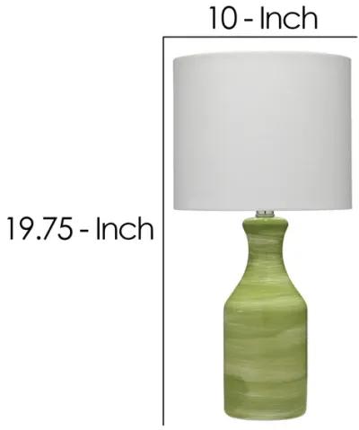 Table Lamp with Drum Shade and Ceramic Swirl Design Base, Green-Benzara