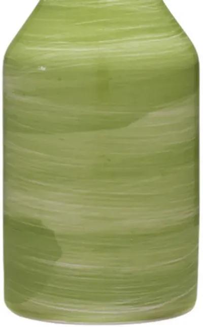 Table Lamp with Drum Shade and Ceramic Swirl Design Base, Green-Benzara