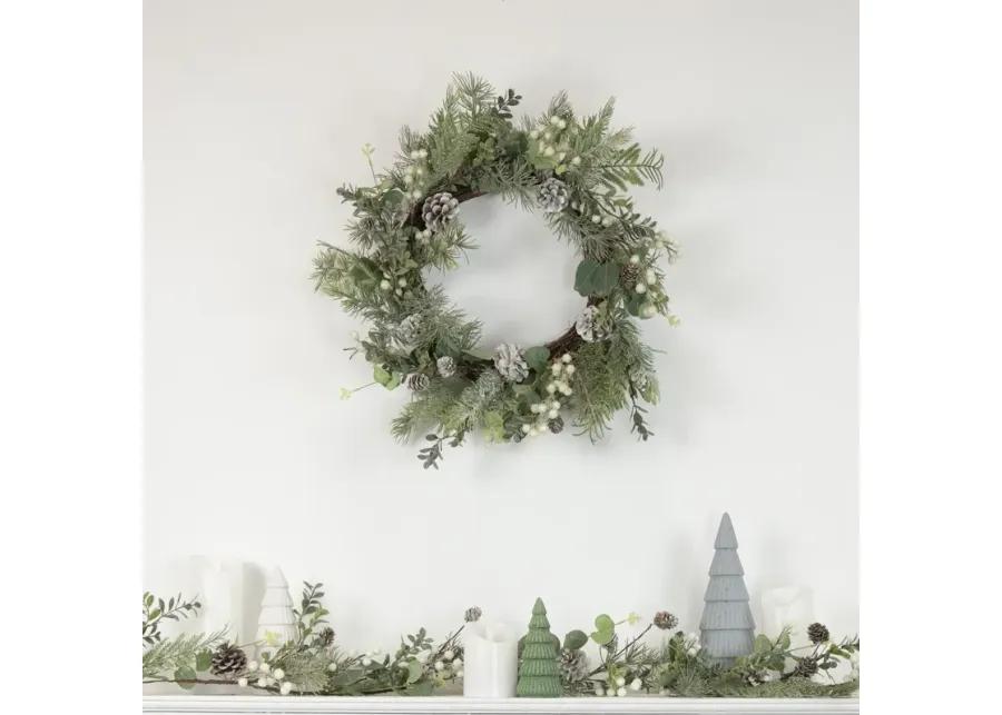 White Berry  Eucalyptus and Pinecone Christmas Wreath  20-Inch  Unlit