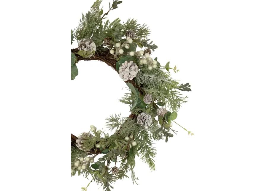 White Berry  Eucalyptus and Pinecone Christmas Wreath  20-Inch  Unlit