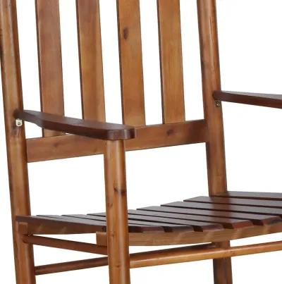 Wooden Rocking Chair with Slat Back and Mission Style, Brown-Benzara