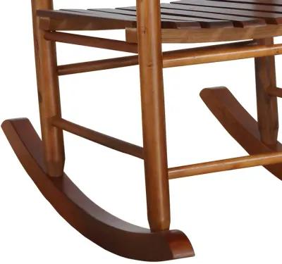 Wooden Rocking Chair with Slat Back and Mission Style, Brown-Benzara