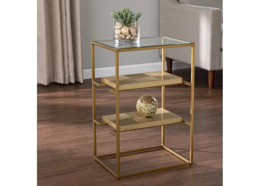 Penketh Glass-Top End Table w/ Storage