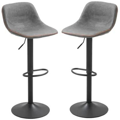 HOMCOM Adjustable Bar Stools, Swivel Bar Height Chairs Barstools Padded with Back for Kitchen, Counter, and Home Bar, Set of 2, Gray