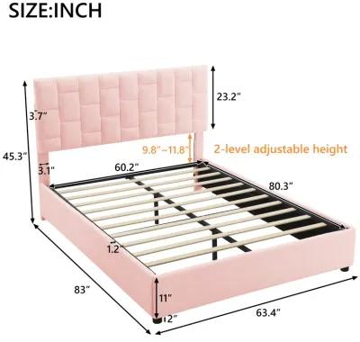 Merax Height-Adjustable Upholstered Headboard  Platform Bed