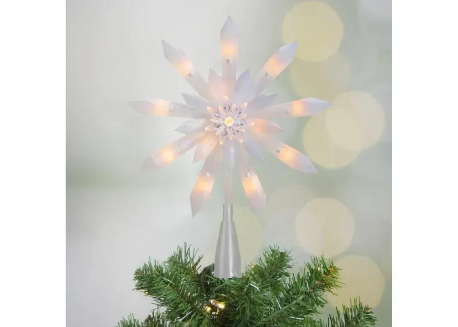 9-Inch Lighted White Snowflake Christmas Tree Topper - Clear Lights