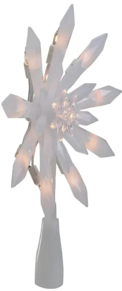 9-Inch Lighted White Snowflake Christmas Tree Topper - Clear Lights