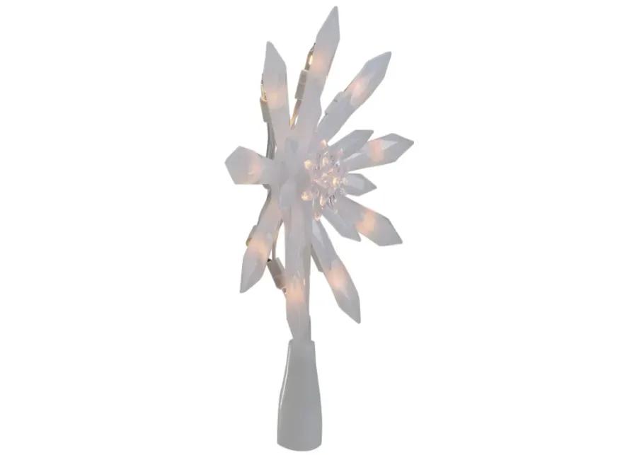 9-Inch Lighted White Snowflake Christmas Tree Topper - Clear Lights