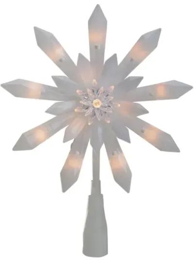 9-Inch Lighted White Snowflake Christmas Tree Topper - Clear Lights