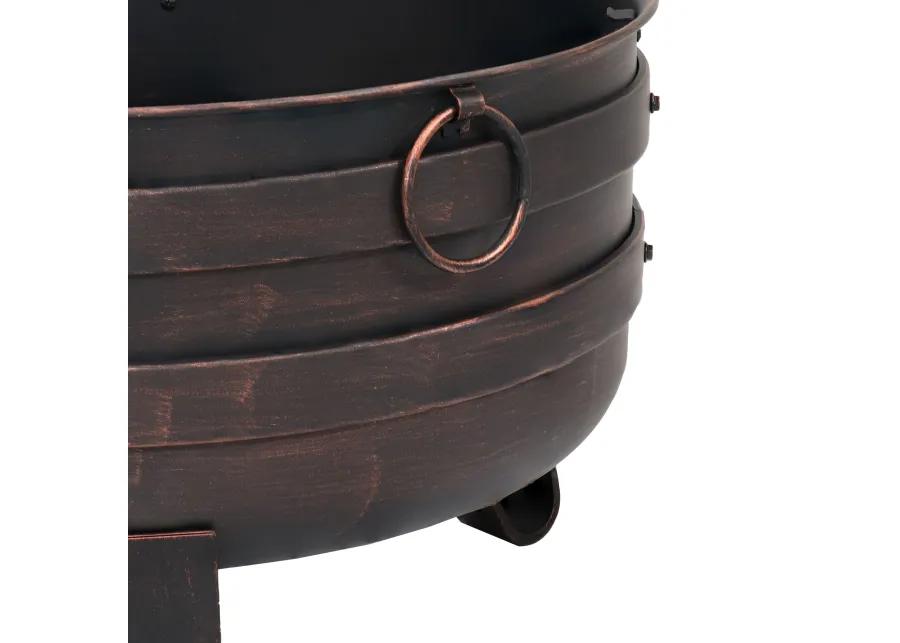 Sunnydaze 24 in Steel Cauldron Fire Pit with Spark Screen and Cover - Bronze