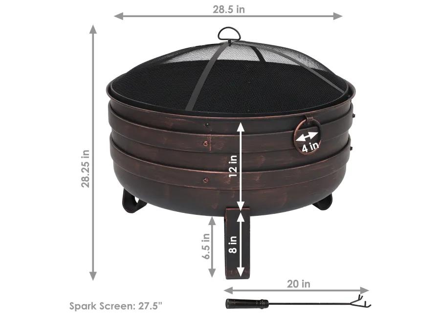 Sunnydaze 24 in Steel Cauldron Fire Pit with Spark Screen and Cover - Bronze