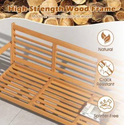 Hivvago Patio 64 Inch Wood Bench with Seat Cushion and Slatted Seat for Backyard-Off White