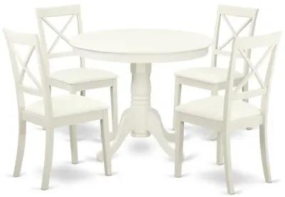 East West Furniture Dining Room Set Linen White, ANBO5-LWH-LC