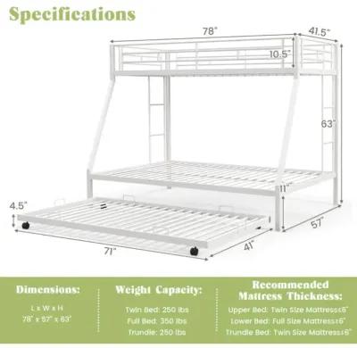 Hivvago Twin Over Full Bunk Bed Frame with Trundle for Guest Room