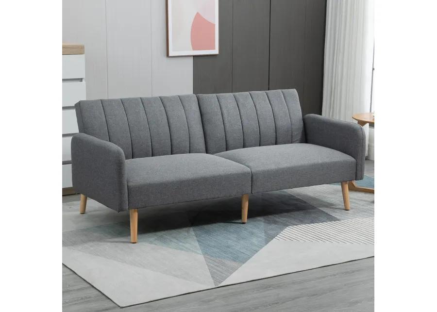 Light Grey Compact Bed: Two Seater Convertible Futon Sofa