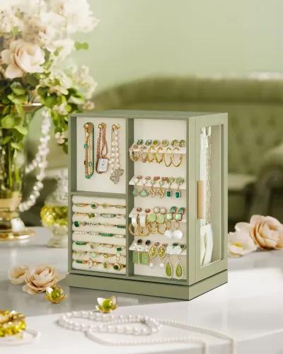 360° Rotating Jewelry Box with Multi-Layer Storage and Elegant Design