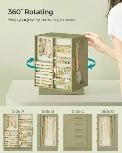 360° Rotating Jewelry Box with Multi-Layer Storage and Elegant Design