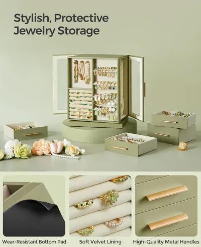 360° Rotating Jewelry Box with Multi-Layer Storage and Elegant Design