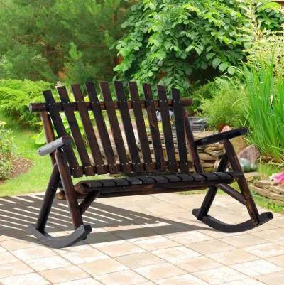 Garden Relaxer: Carbonized High-Back Wooden Rocking Chair