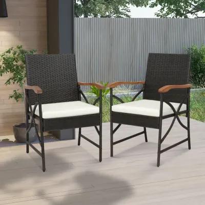 Patio Wicker Dining Chairs with Soft Zippered Cushion