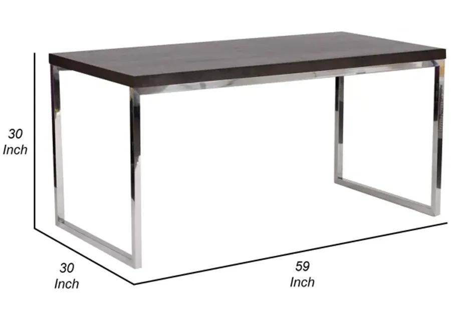 Rami 59 Inch Office Desk, Rectangular Top, Espresso Brown Wood, Steel - Benzara