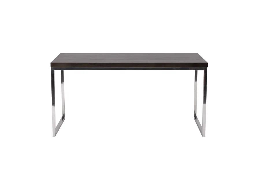 Rami 59 Inch Office Desk, Rectangular Top, Espresso Brown Wood, Steel - Benzara