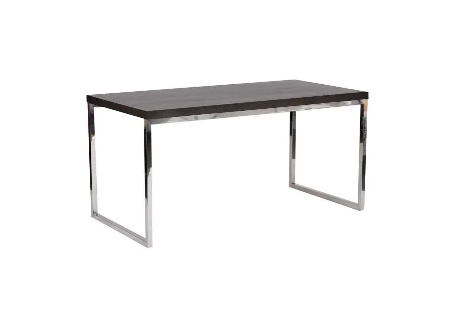 Rami 59 Inch Office Desk, Rectangular Top, Espresso Brown Wood, Steel - Benzara