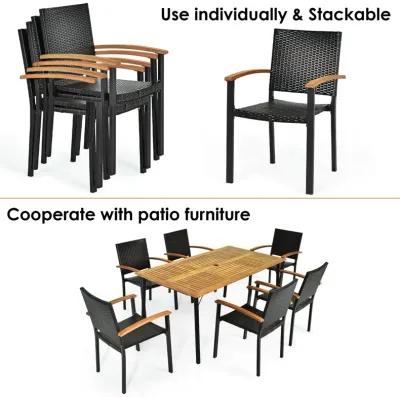 Set of 4 Outdoor Patio PE Rattan Dining Chairs with Powder-coated Steel Frame