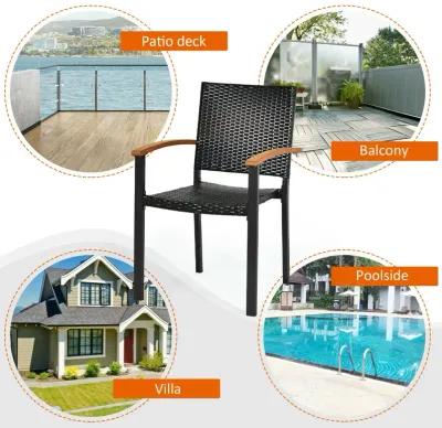 Set of 4 Outdoor Patio PE Rattan Dining Chairs with Powder-coated Steel Frame