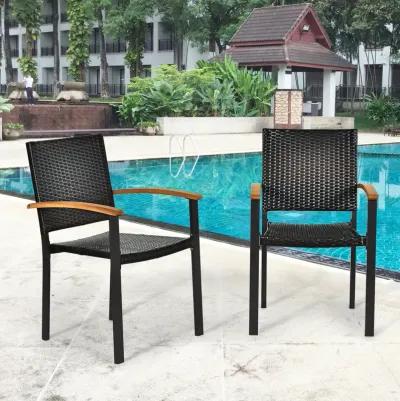 Set of 4 Outdoor Patio PE Rattan Dining Chairs with Powder-coated Steel Frame