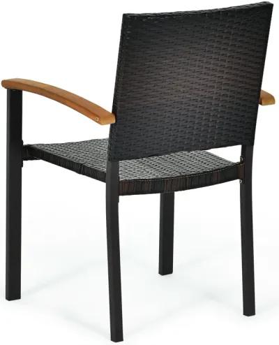 Set of 4 Outdoor Patio PE Rattan Dining Chairs with Powder-coated Steel Frame