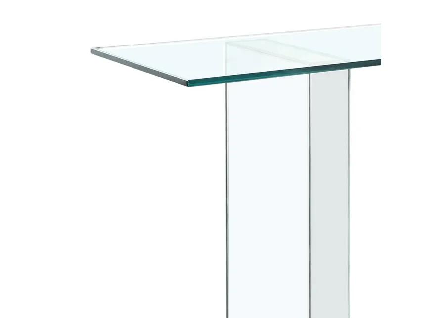 46 Inches Glass Top Console Table with Mirrored Sled Base, Silver-Benzara