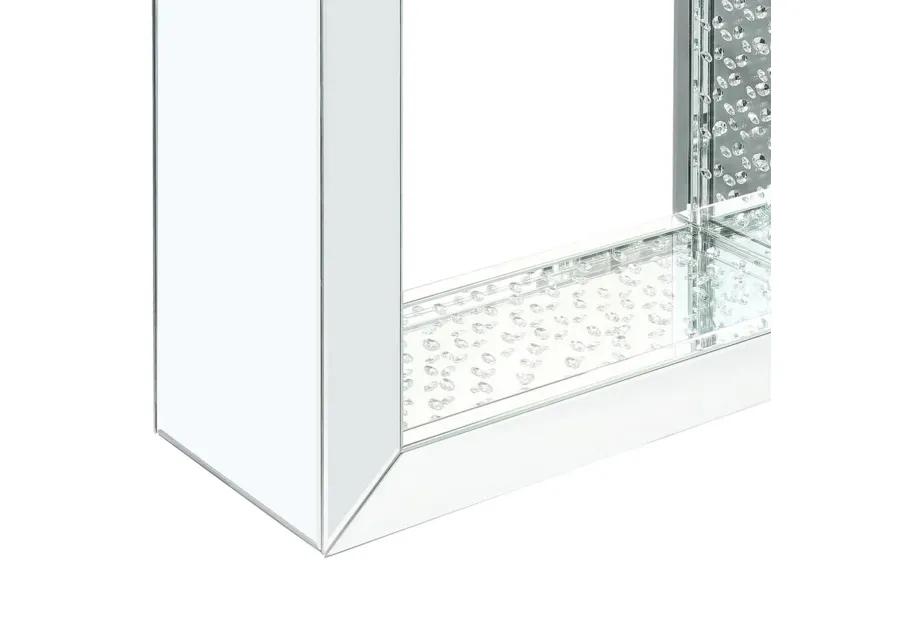 46 Inches Glass Top Console Table with Mirrored Sled Base, Silver-Benzara