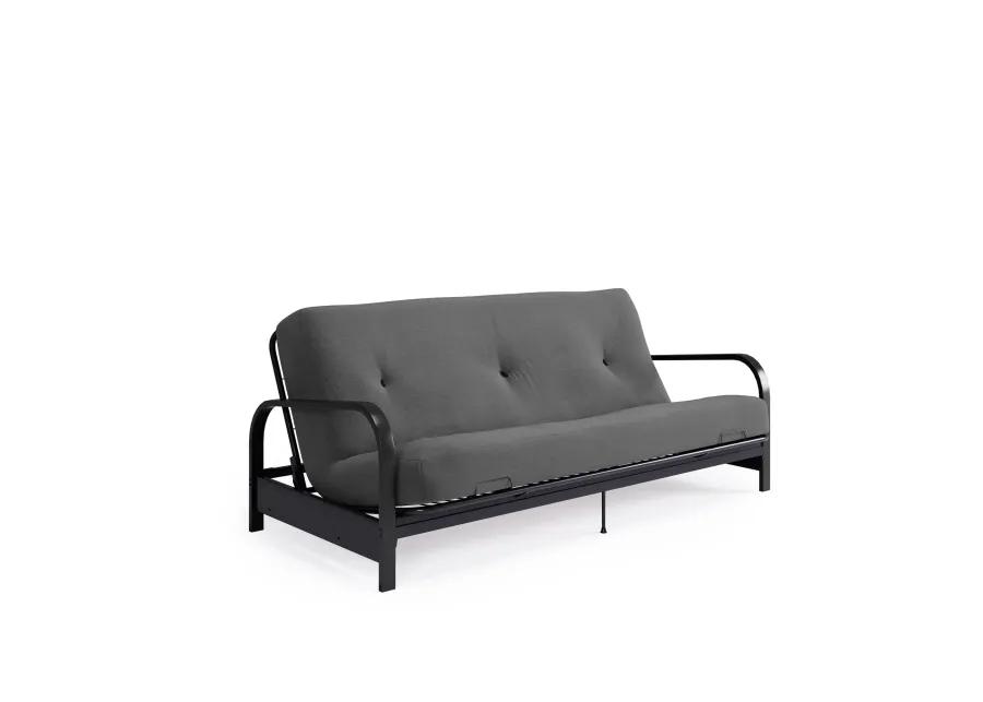 Max Black Metal Arm Full Size Futon Frame with 6” Thermobonded High Density Polyester Fill Gray Futon Mattress