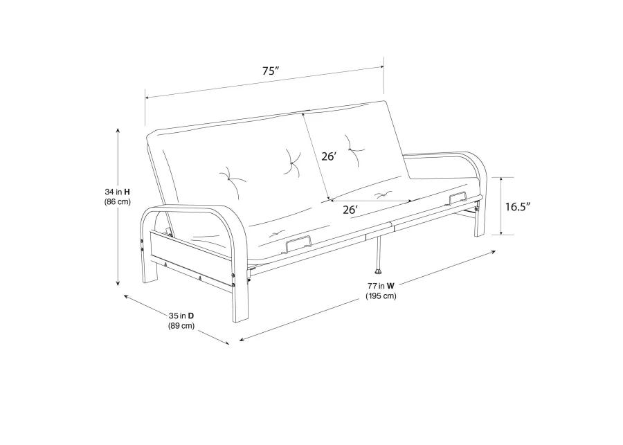 Max Black Metal Arm Full Size Futon Frame with 6” Thermobonded High Density Polyester Fill Gray Futon Mattress