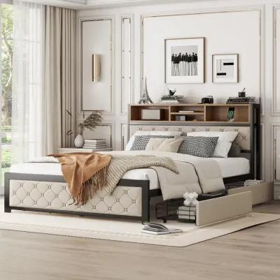 Merax Metal Frame Platform Bed With 4 Drawers