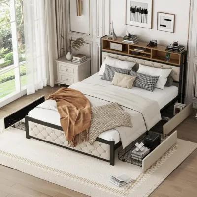 Merax Metal Frame Platform Bed With 4 Drawers